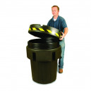 Man placing lid on Sellars 95-gallon recycled overpack